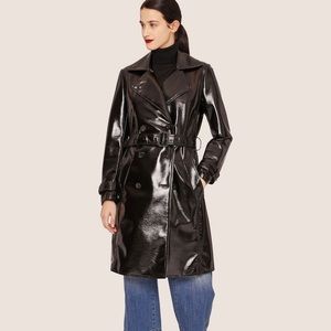 Armani Exchange Double-Breasted Patent Leather Faux Leather Trench Coat
